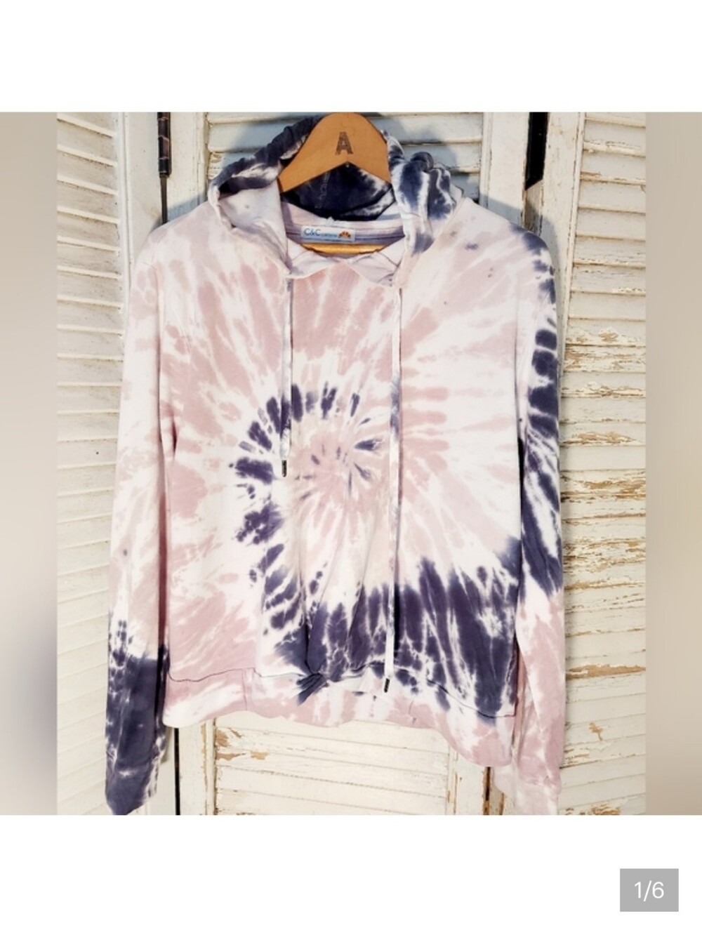 C&C California Pink And Navy Blue Tie Dye Cotton/Rayon Lightweight Hoodie Medium